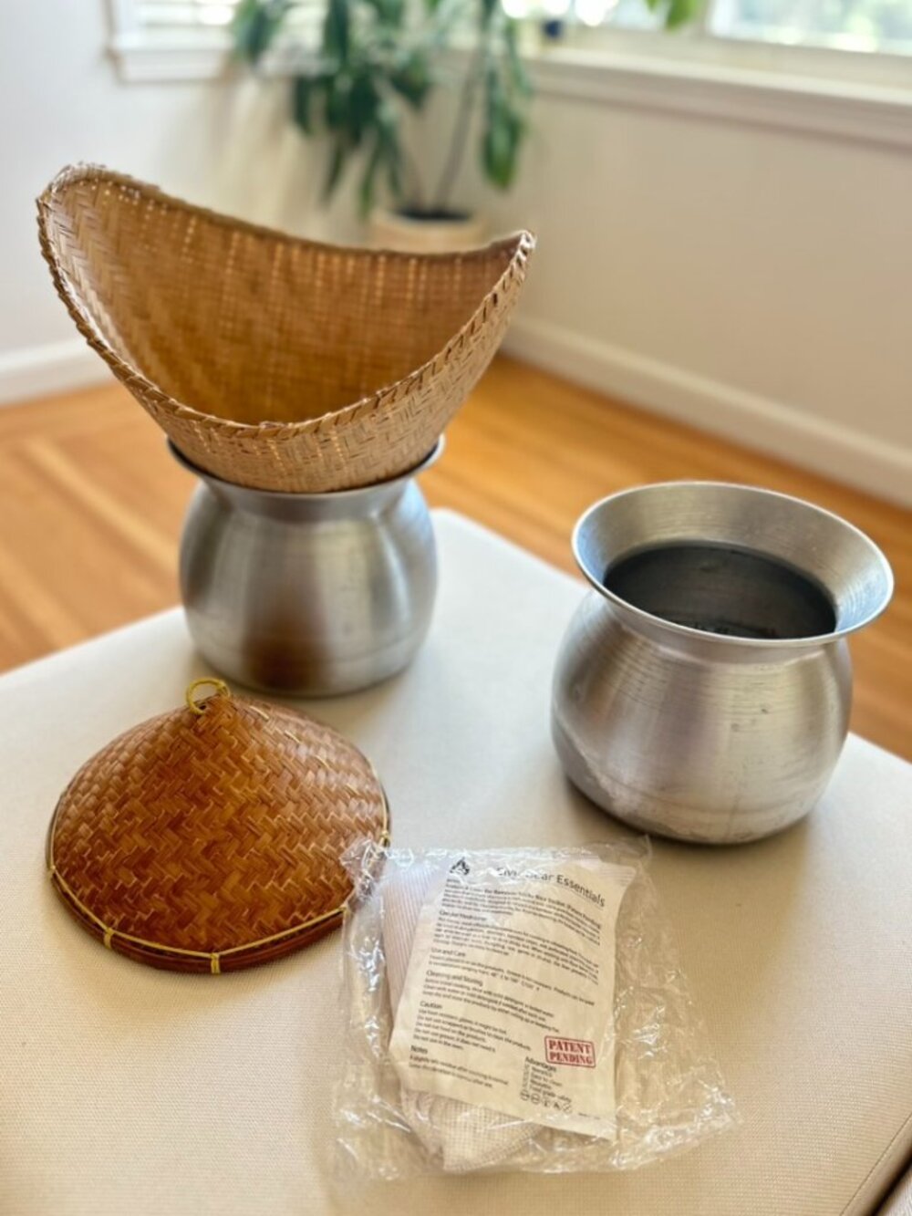 Thai Sticky Rice Steamer Cooker Kit: 2 Aluminum Pot + Bamboo Basket + Lid